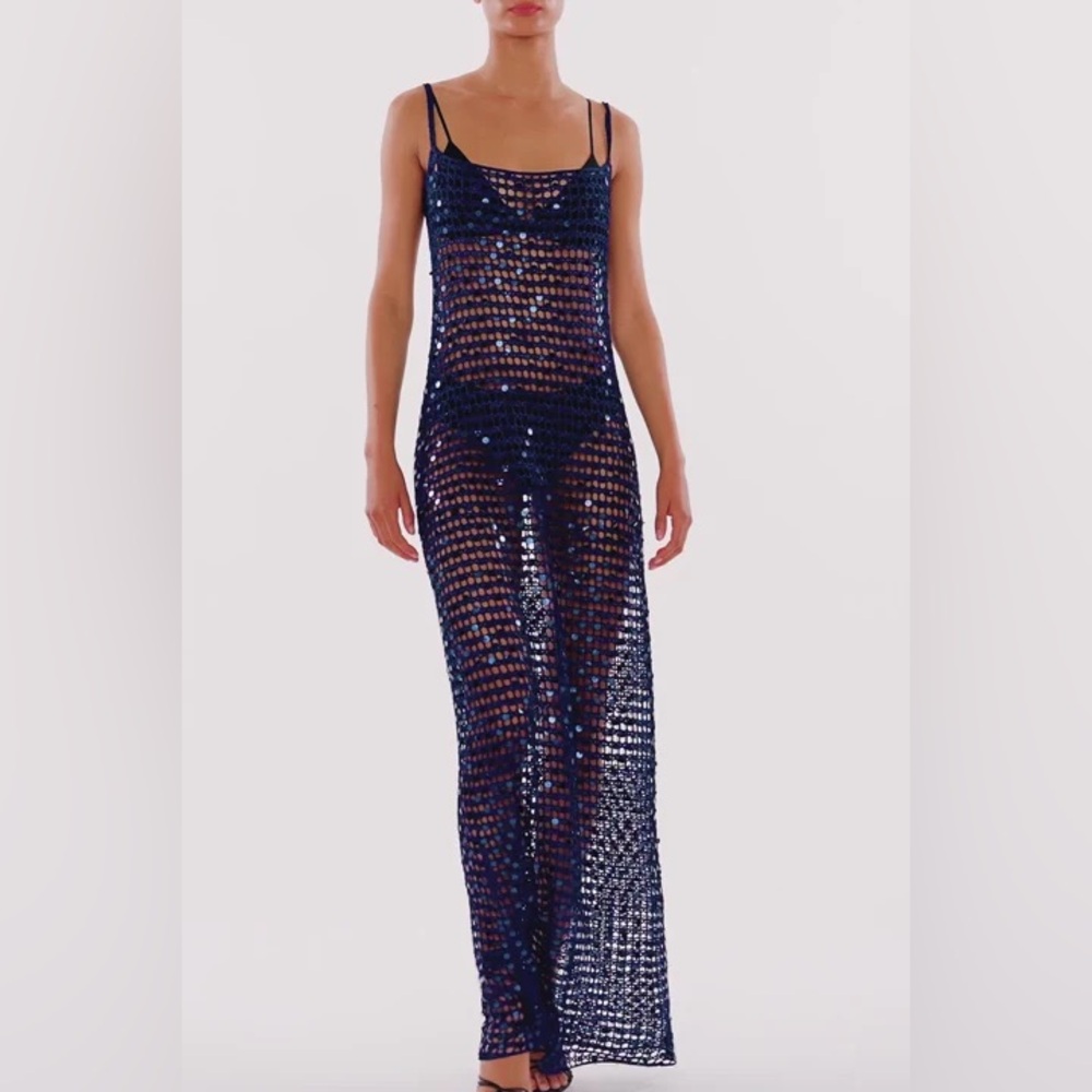 Rat & Boa Navy Sequin Crochet Maxi Dress